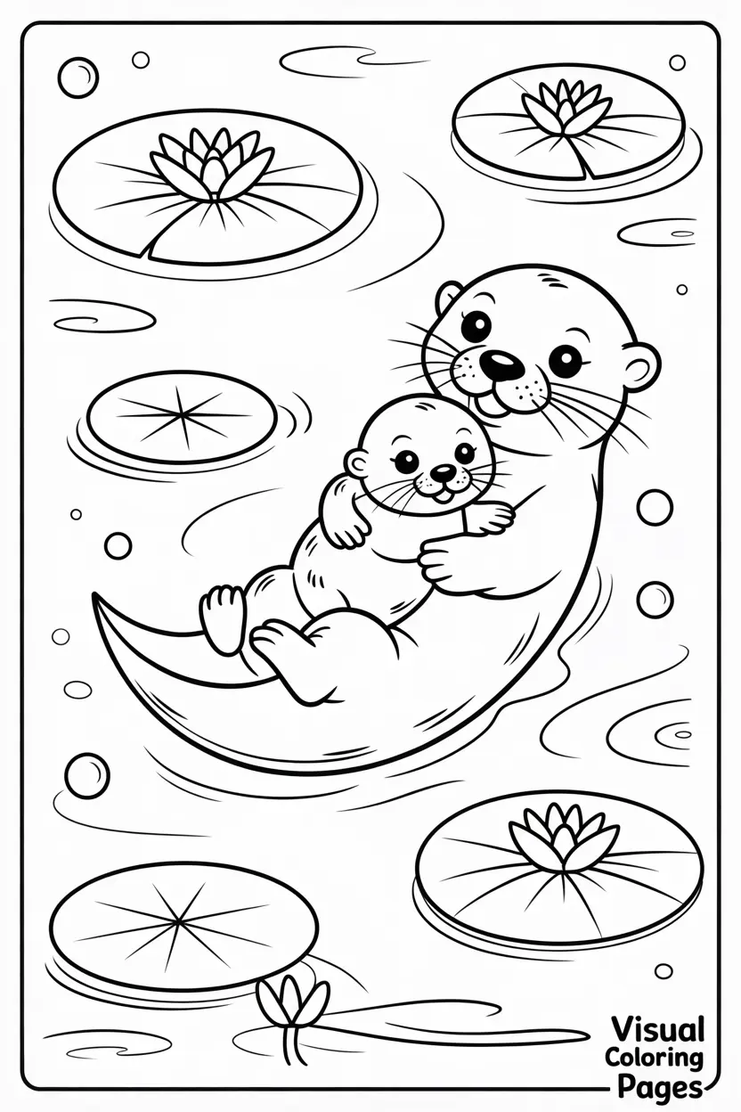 otter coloring pages mom holding