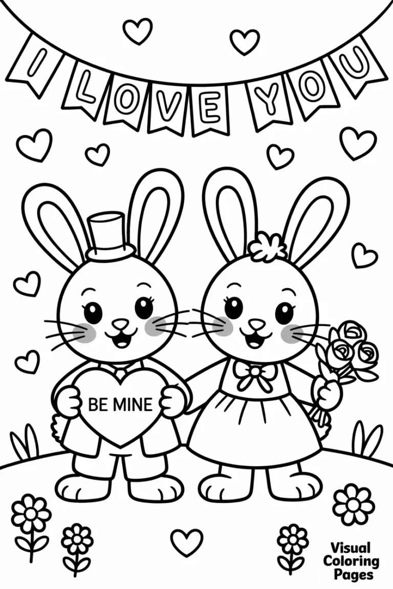 Valentines Day coloring pages bunny love