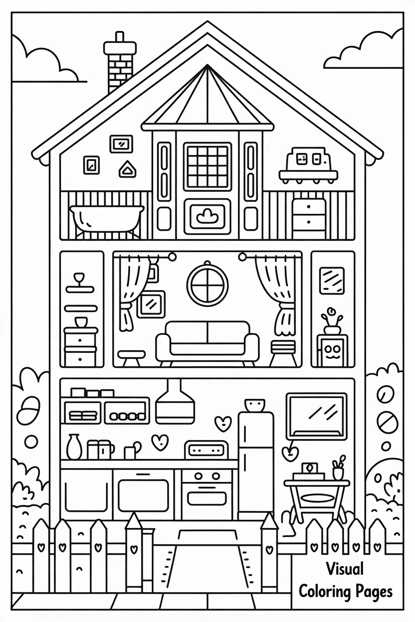 aesthetic coloring pages cute dollhouse 1