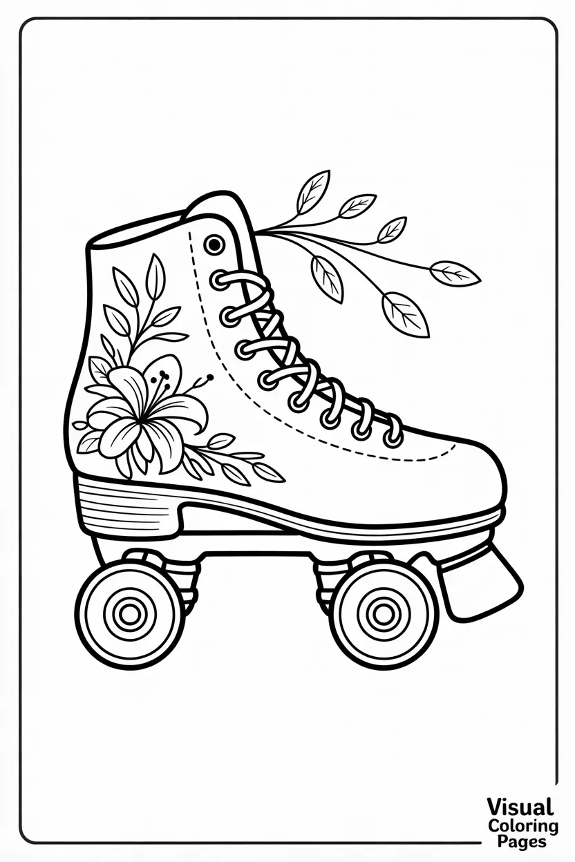 aesthetic coloring pages cute floral roller skate