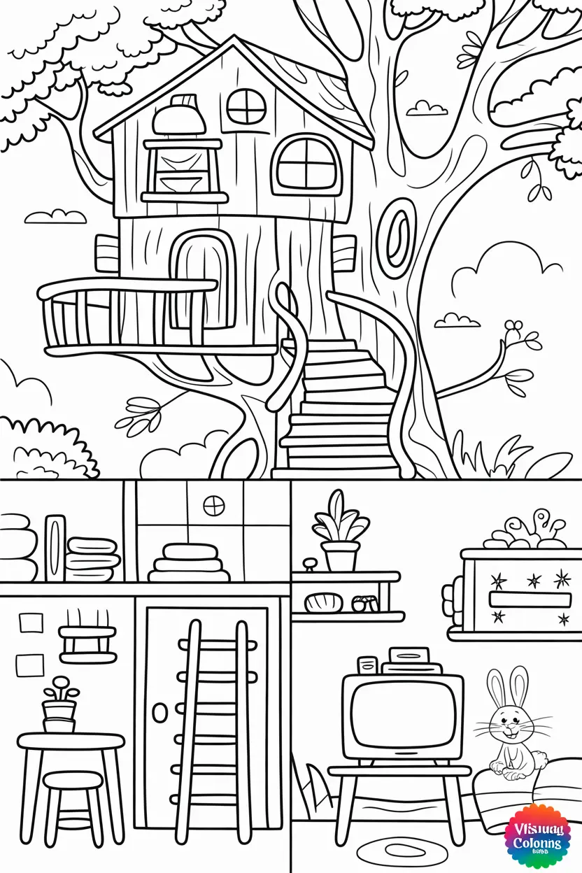 aesthetic coloring pages fairy house and burrow