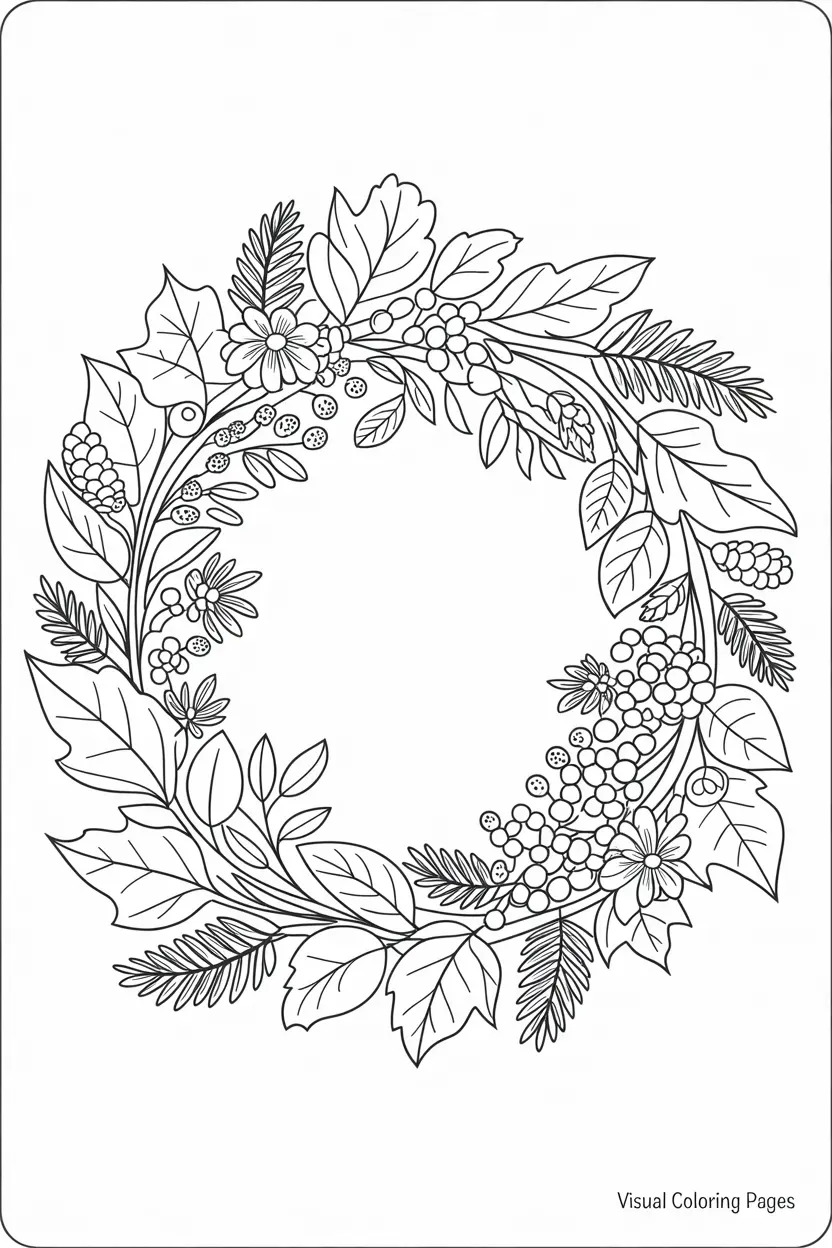 aesthetic coloring pages fall leaf wreath with acorns
