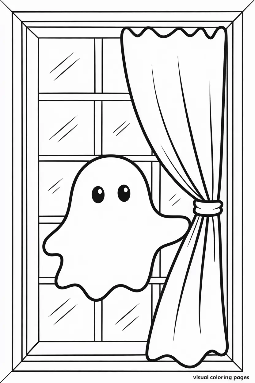 aesthetic coloring pages ghost haunting a house 1