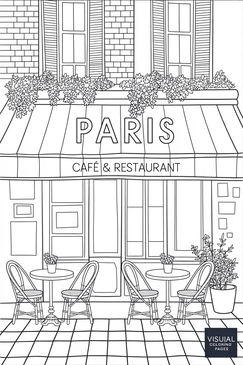 aesthetic coloring pages paris cafe