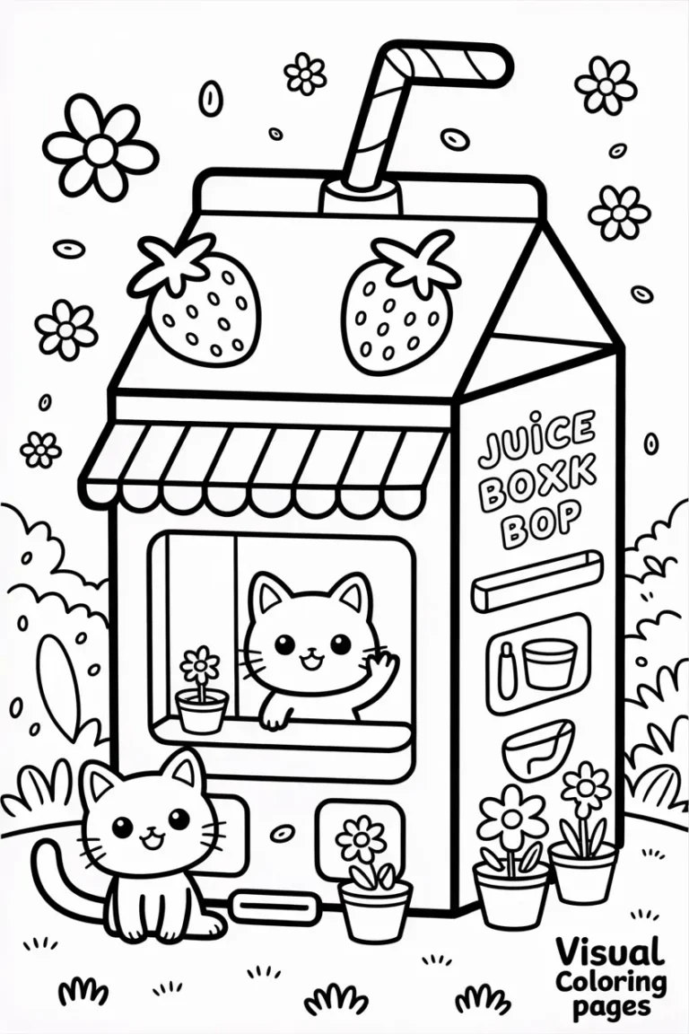 kawaii coloring pages fruit box cafe with cats