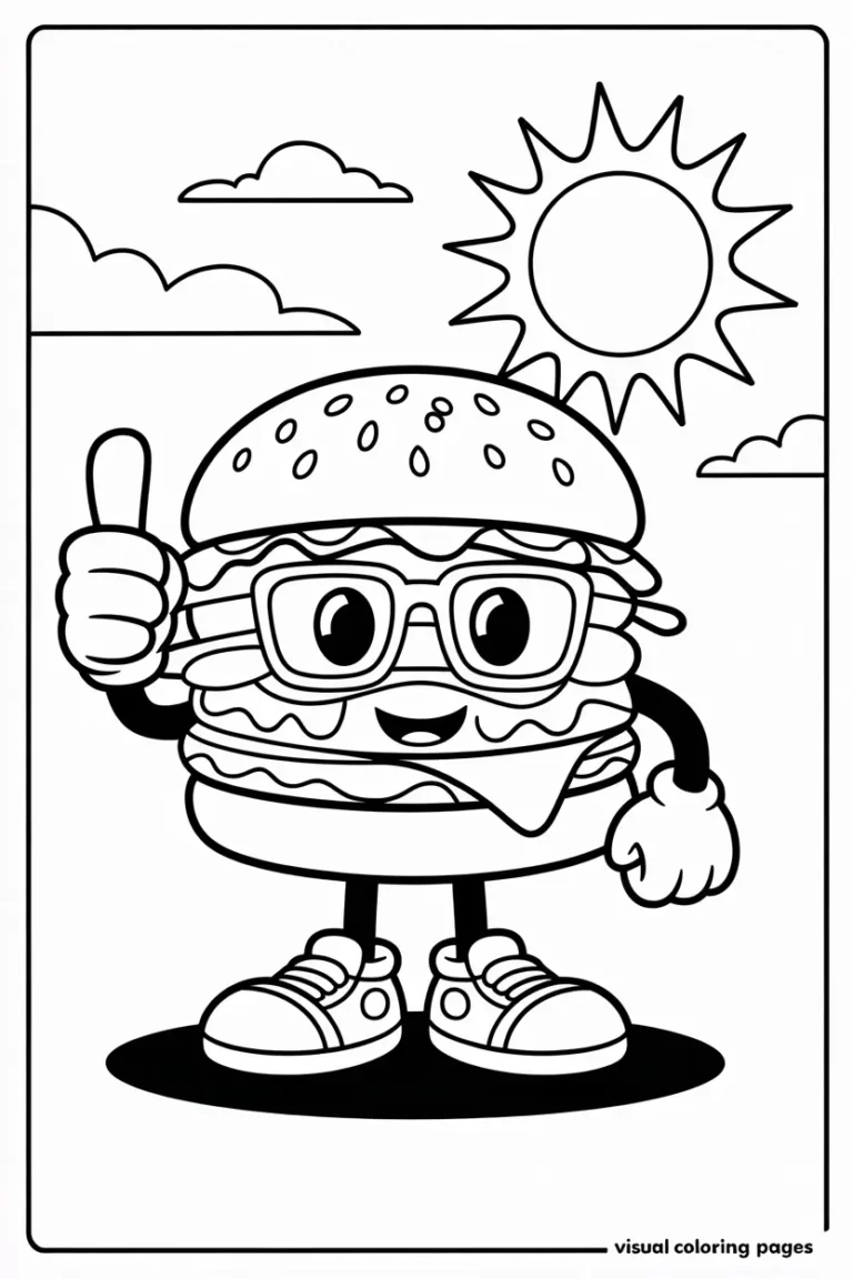 Summer foods coloring pages cool retro hamburger with sunglasses
