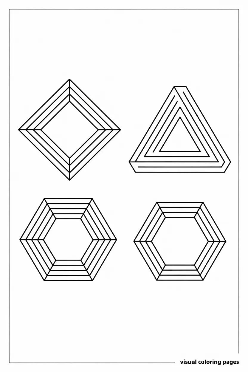 3d square triangle pentagon and hexagon coloring page for kids