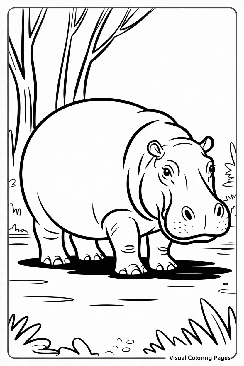 adorable hippo to color for toddlers