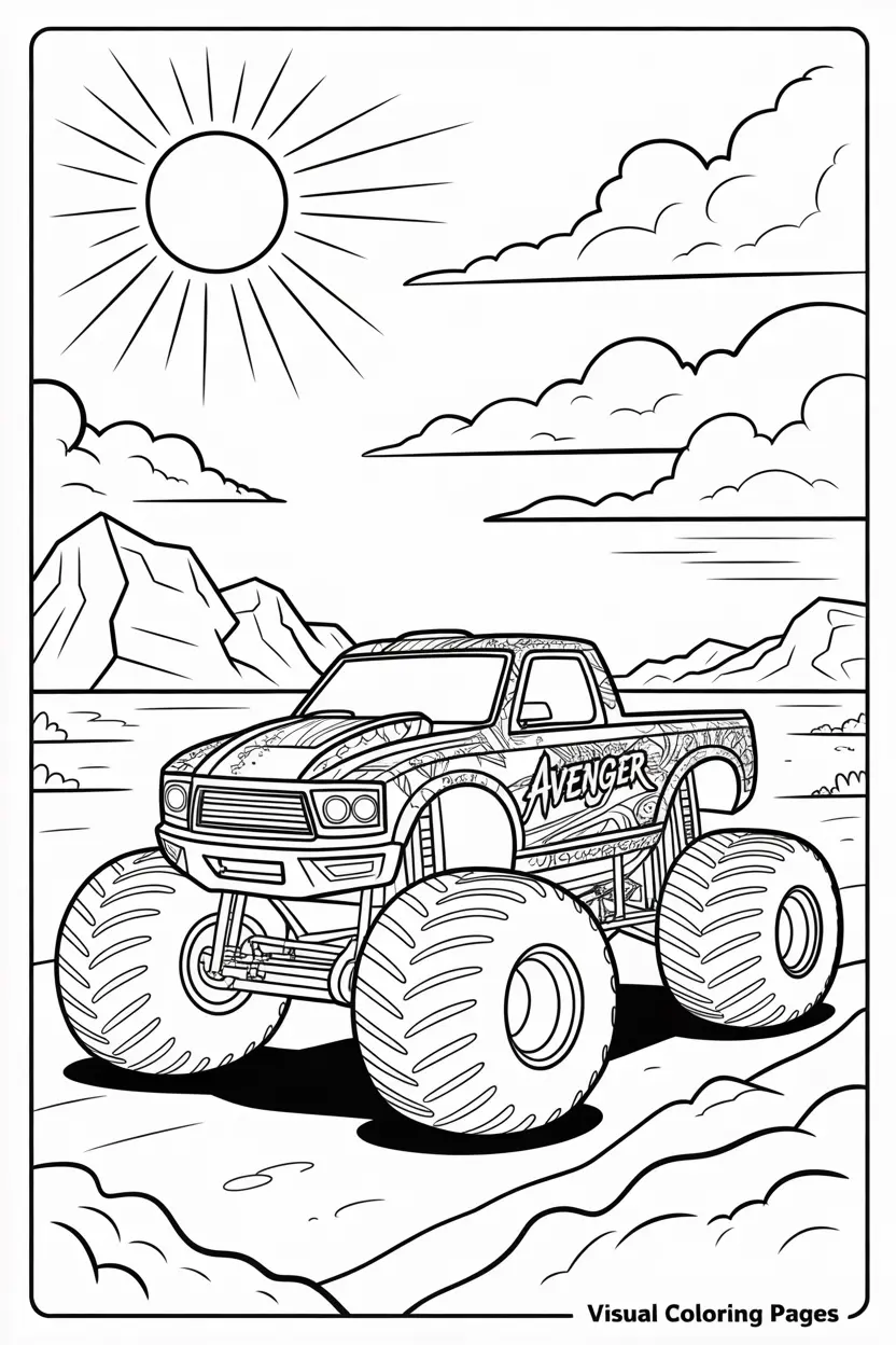 avenger monster truck coloring sheet for kids