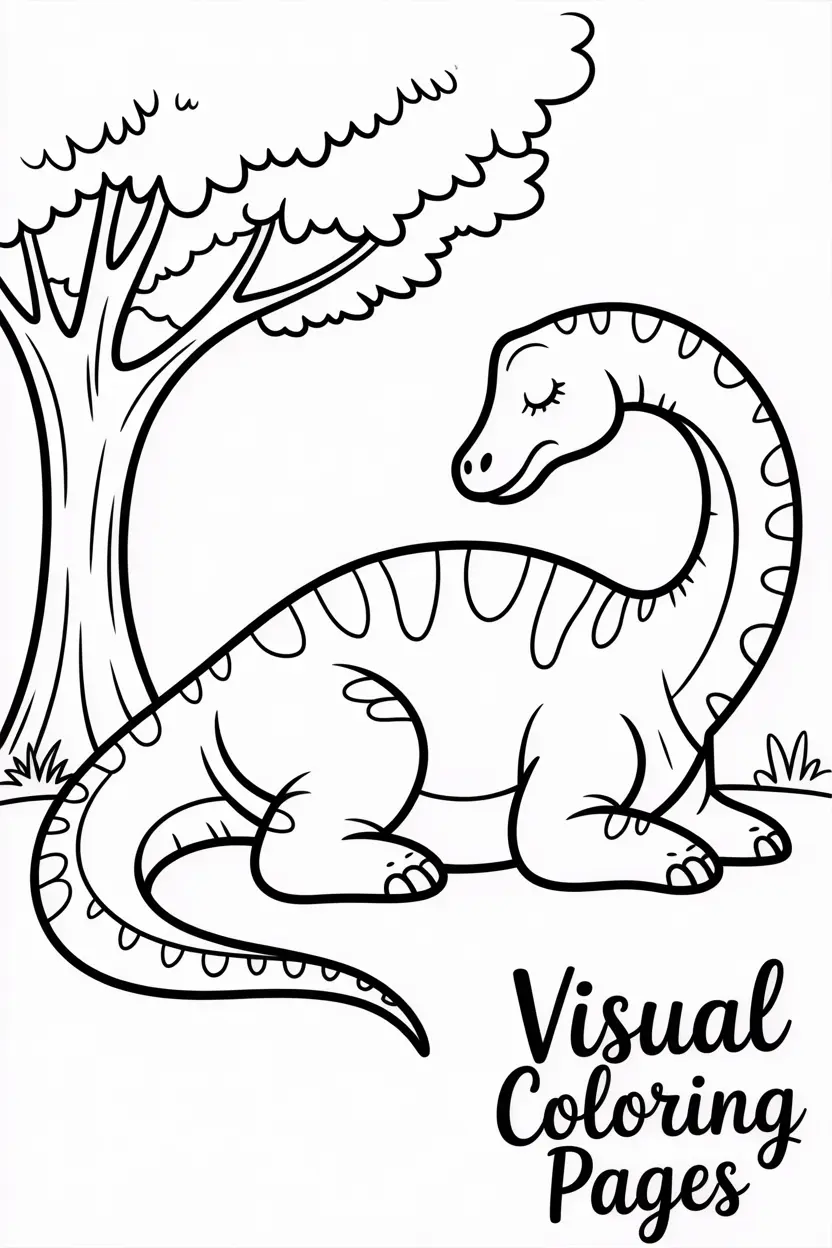 baby brachiosaurus sleeping peacefully under a tree