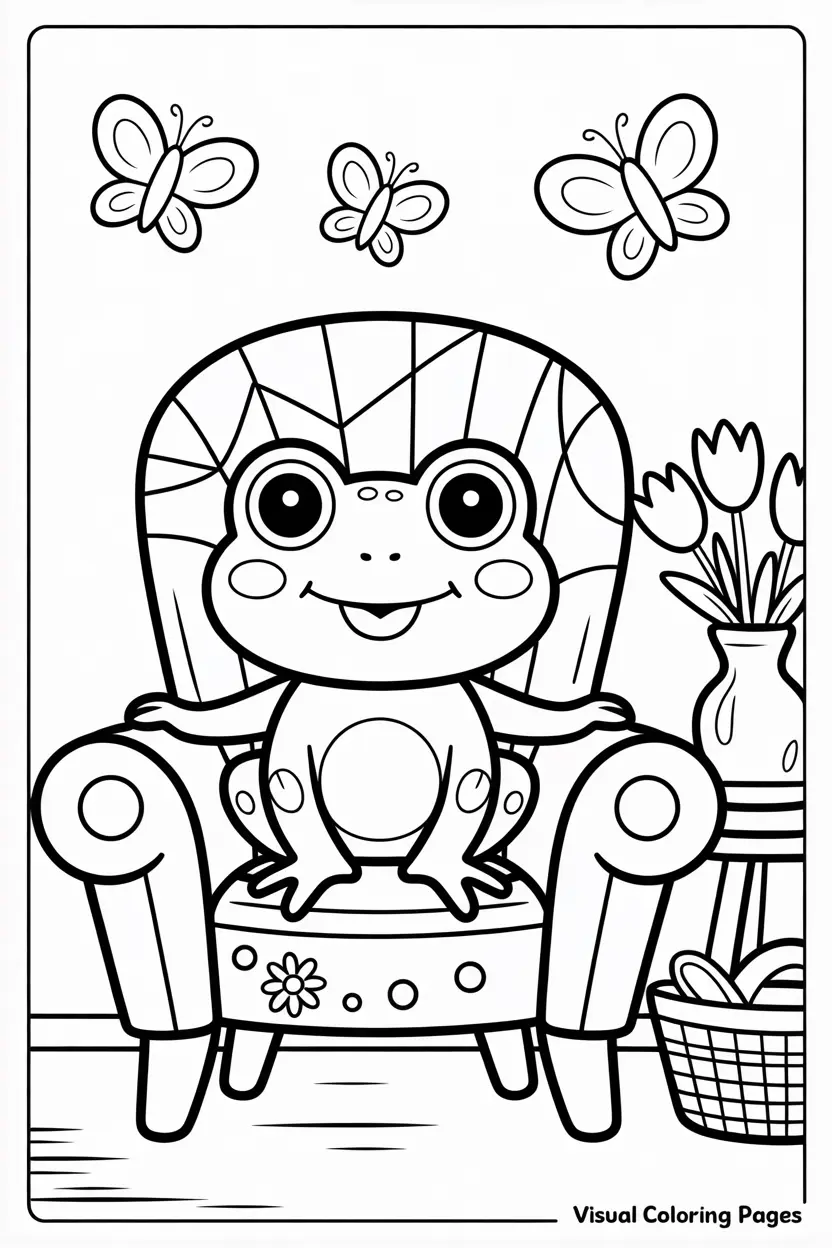 baby frog sitting on a chair coloring page for preschoolers