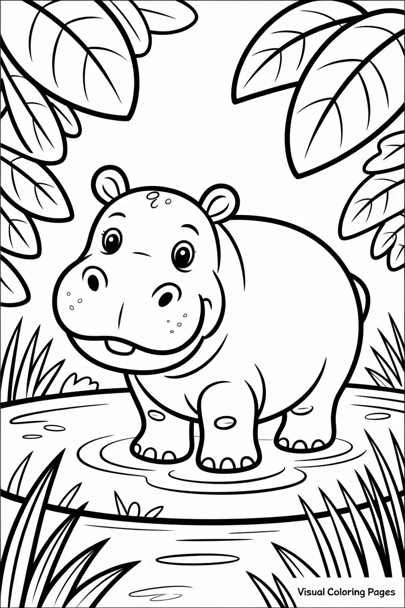 baby hippo in the jungle to color
