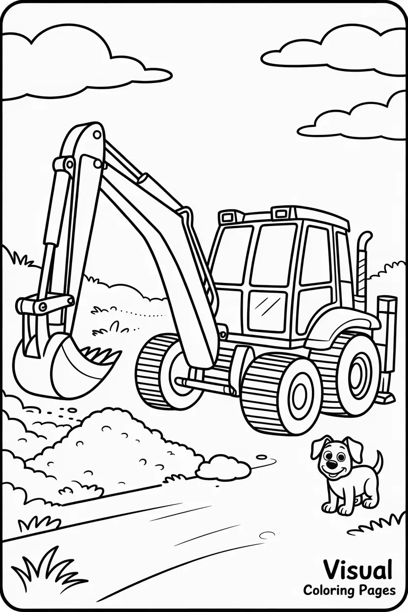 backhoe digging the ground with a small dog watching 1