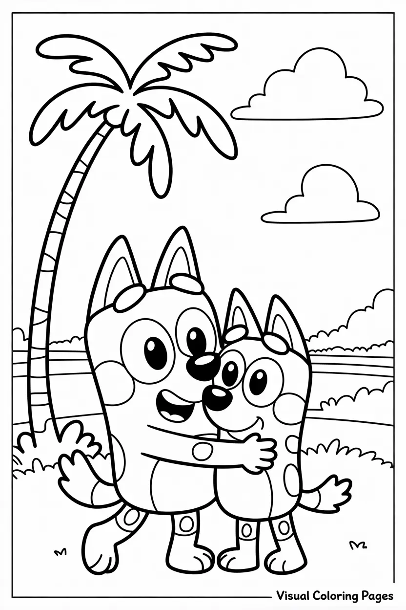 bluey and bingo embracing coloring page