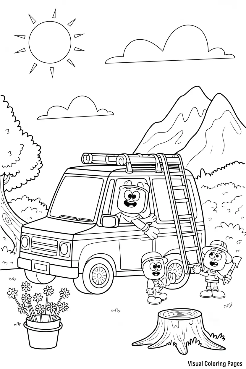 bluey and bingo running from bobo coloring sheet