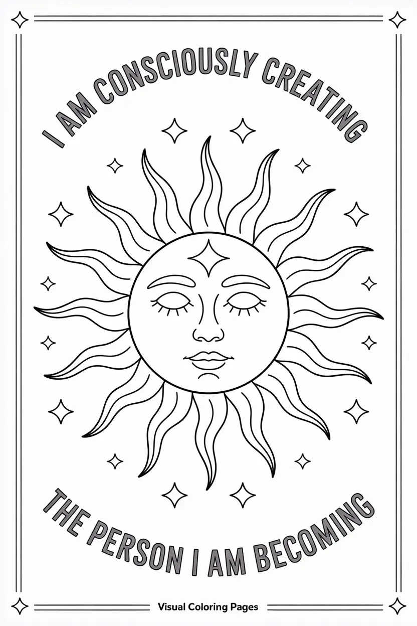 boho affirmation with sun coloring page for kids
