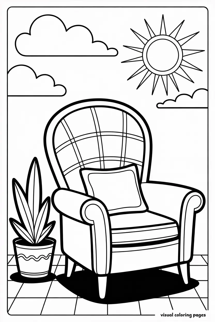 boho chair and house plant coloring sheet