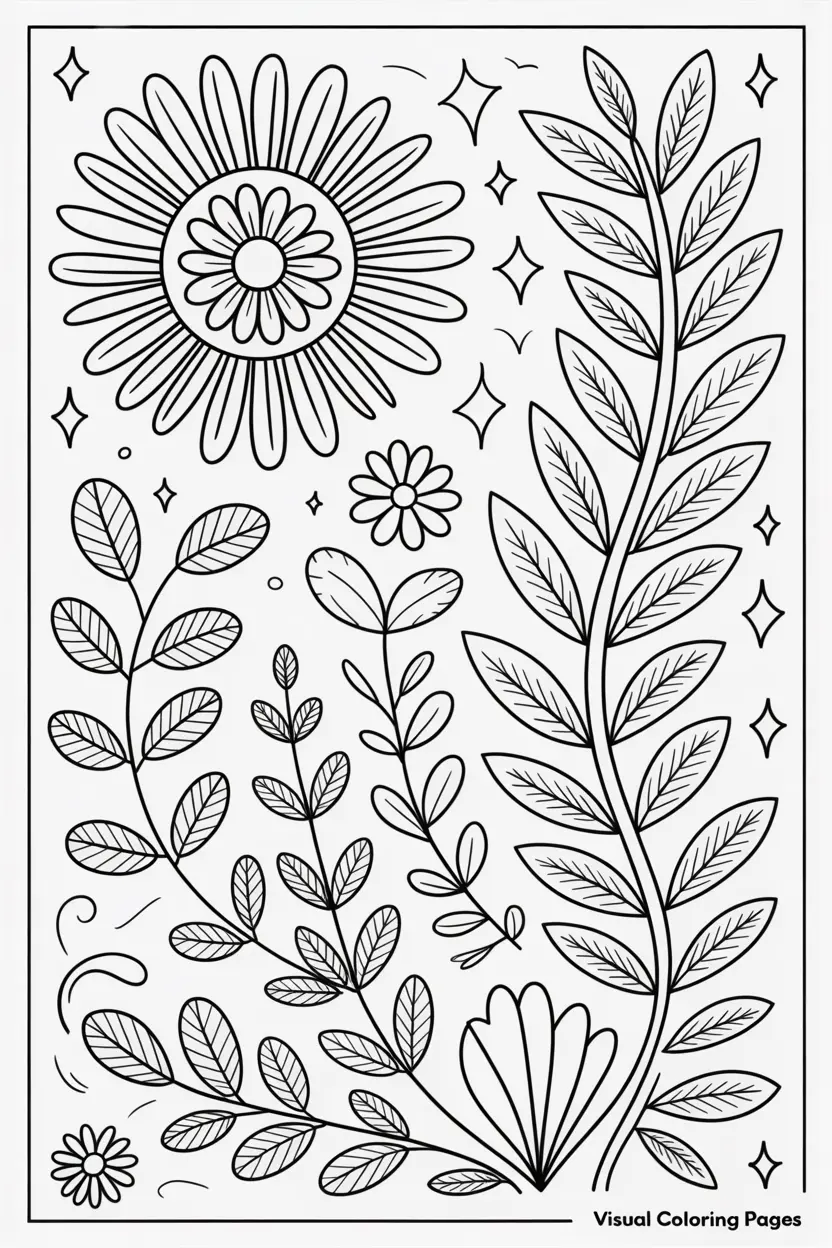 boho flower and plants coloring sheet