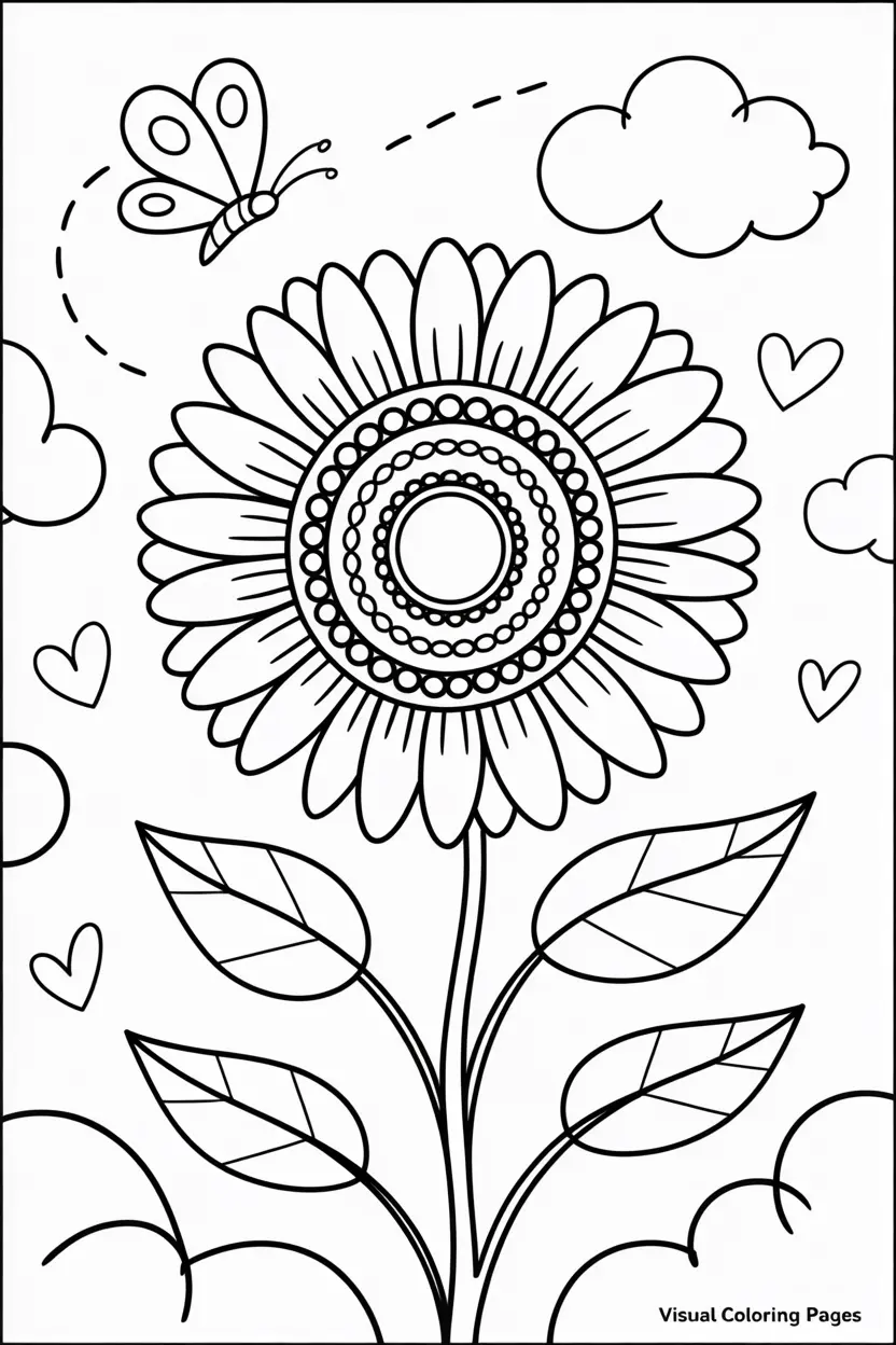 boho nature aesthetic with flowers and butterfly coloring sheet