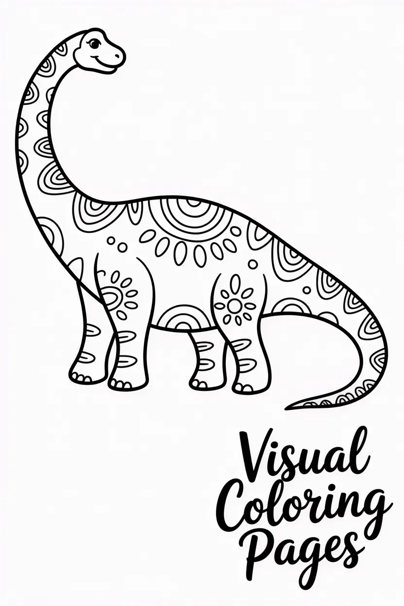 brachiosaurus decorated with fun tribal style patterns
