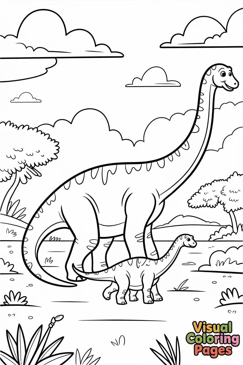 brachiosaurus family parent and baby walking side by side