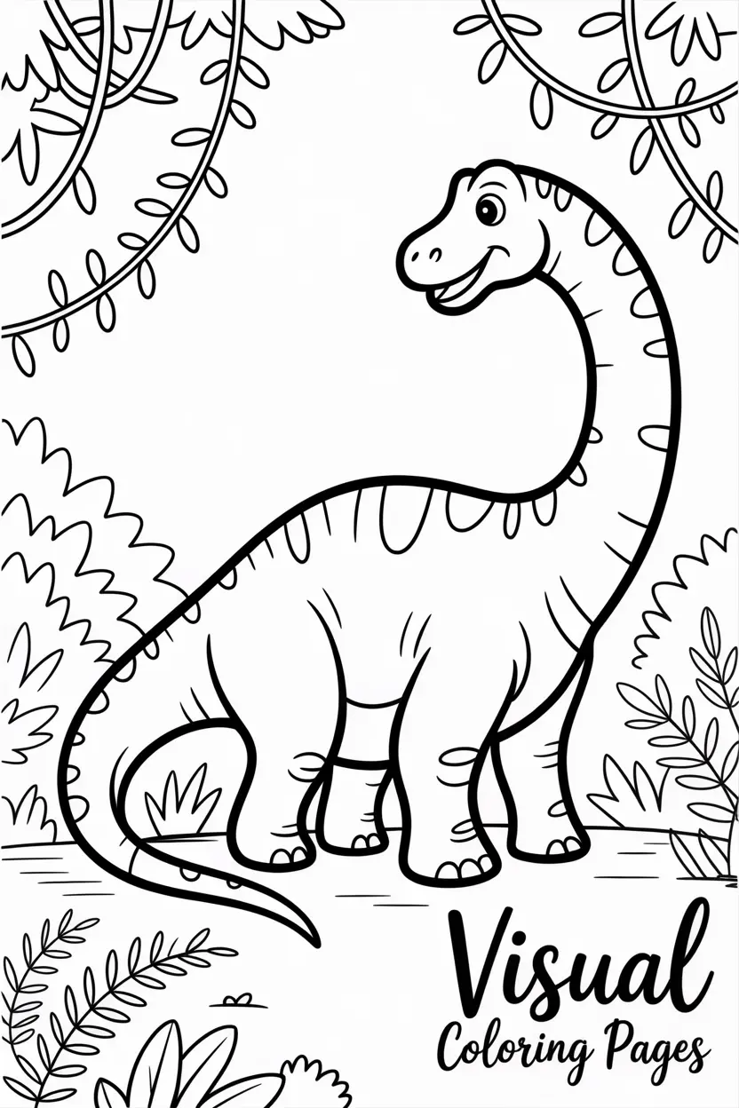 brachiosaurus happily standing in a jungle with vines