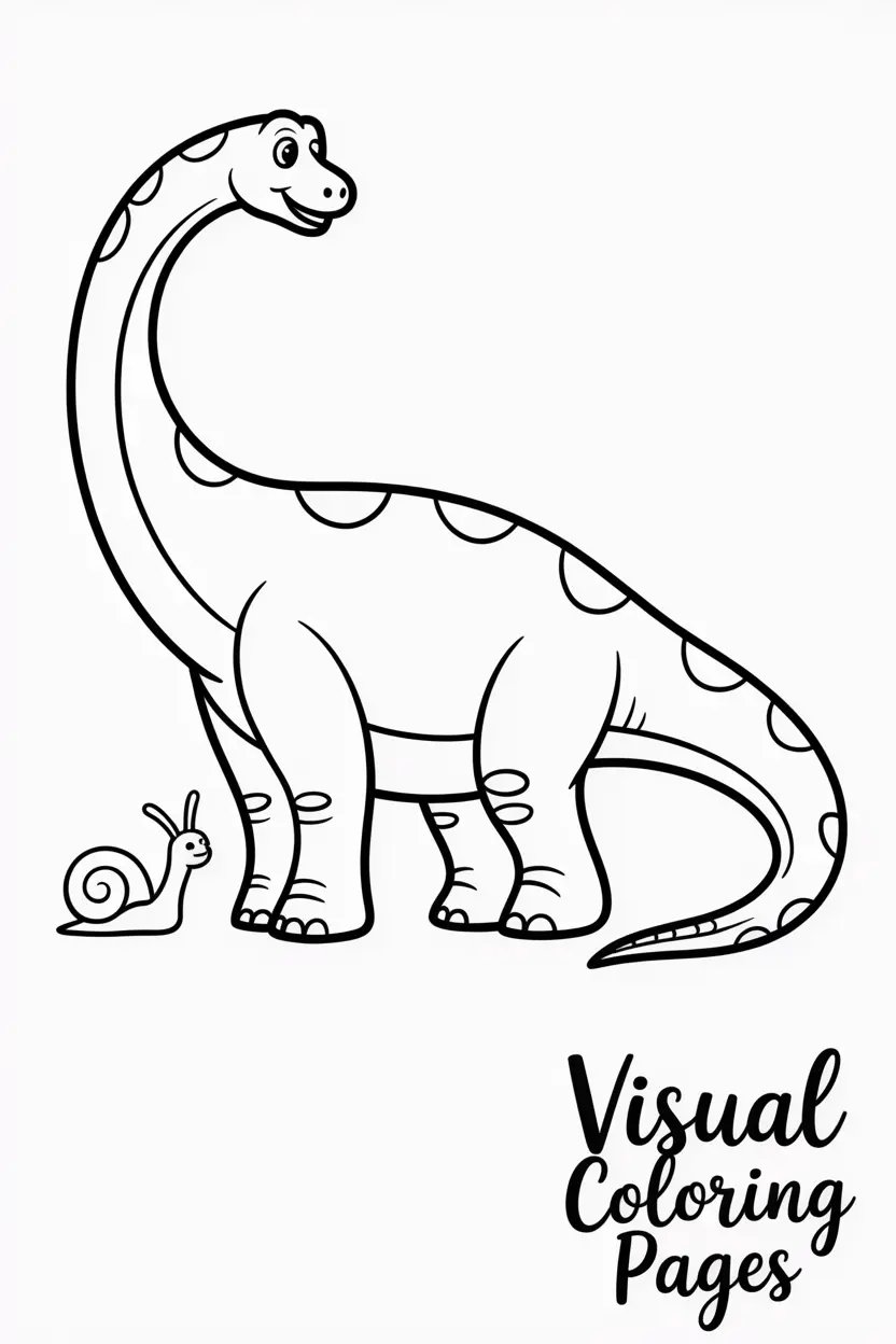 brachiosaurus looking at a snail on the ground