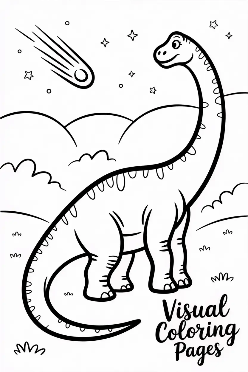 brachiosaurus looking up at a comet in the night sky