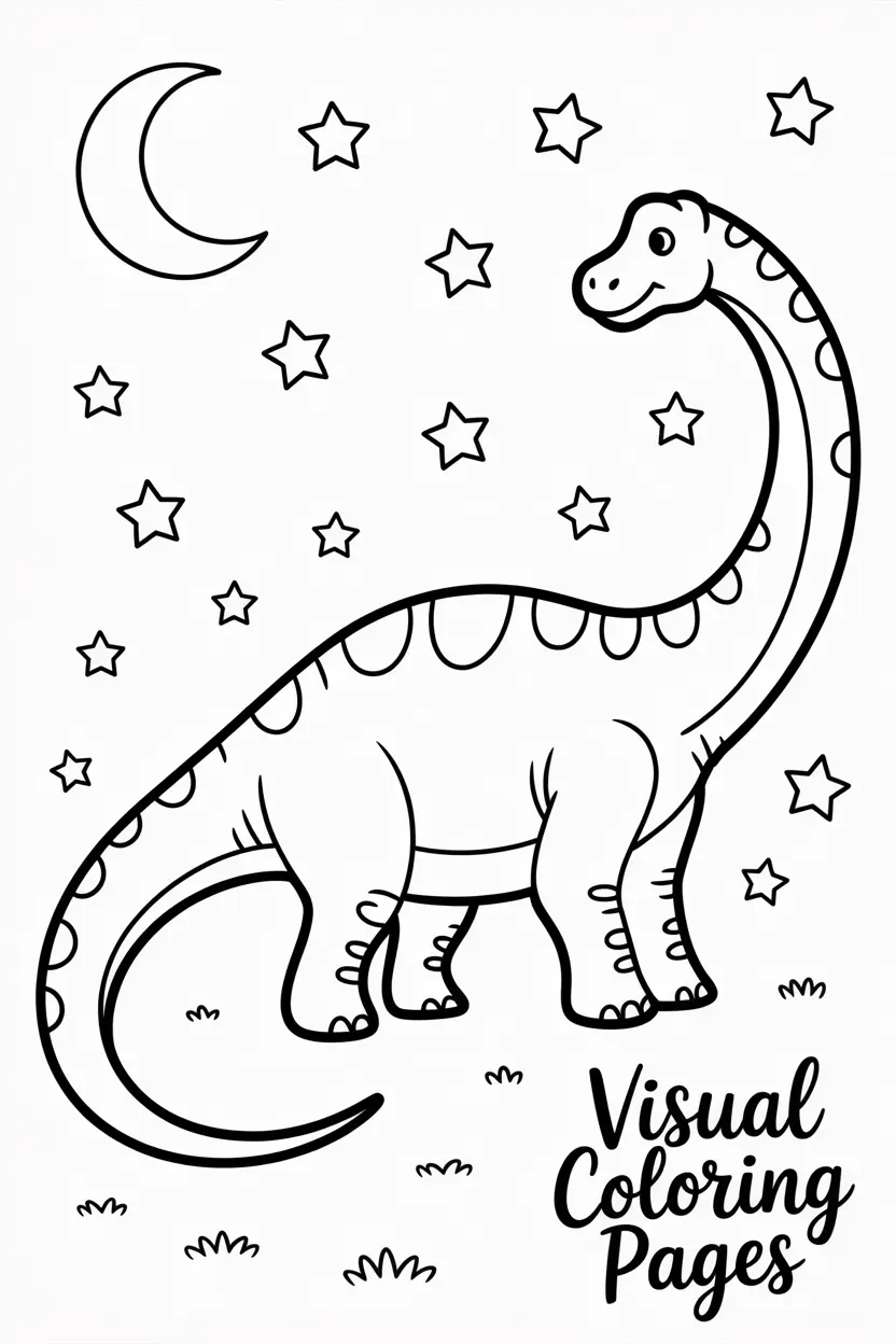 brachiosaurus under the moon and stars at night