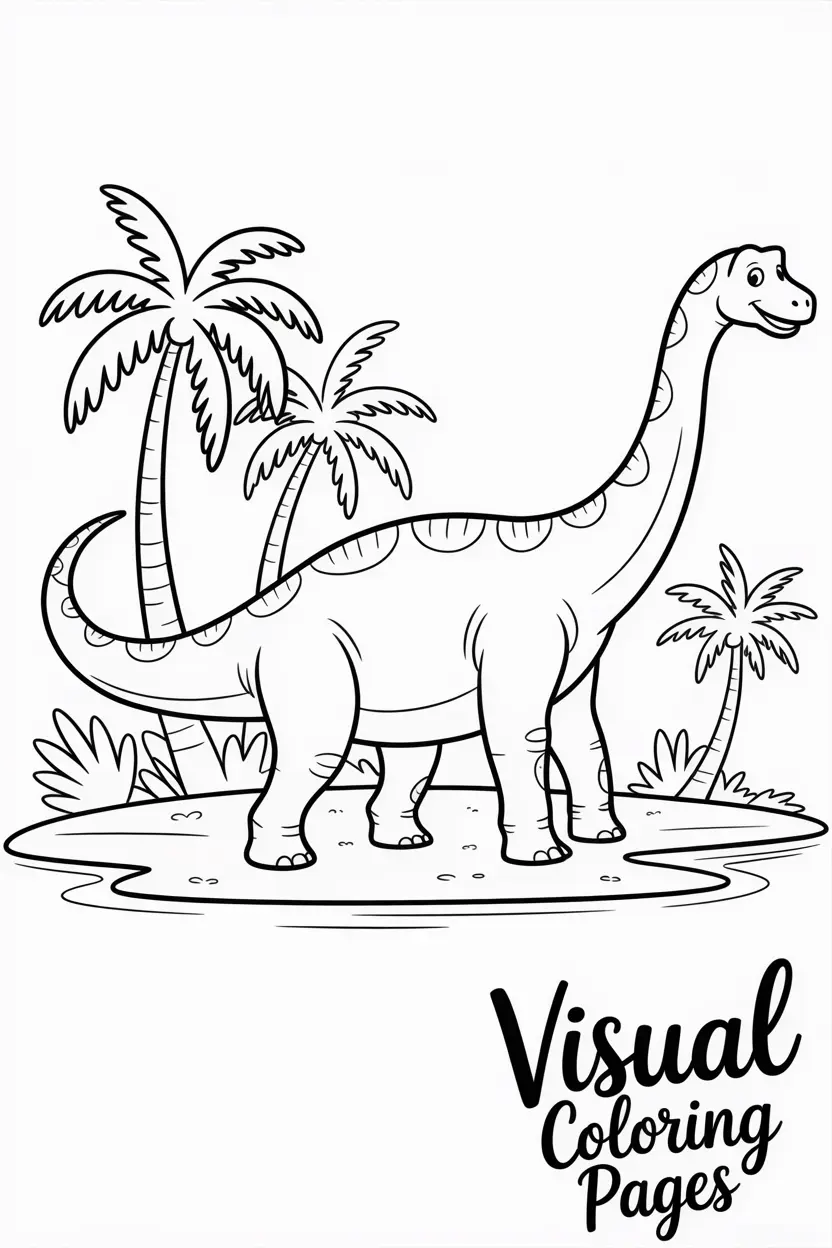 brachiosaurus walking on a prehistoric island with palm trees