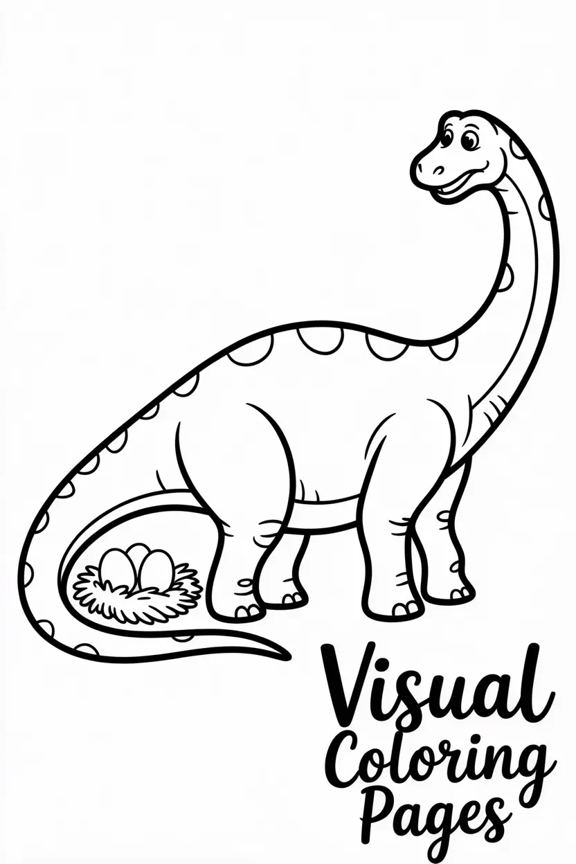 brachiosaurus with a nest of eggs nearby