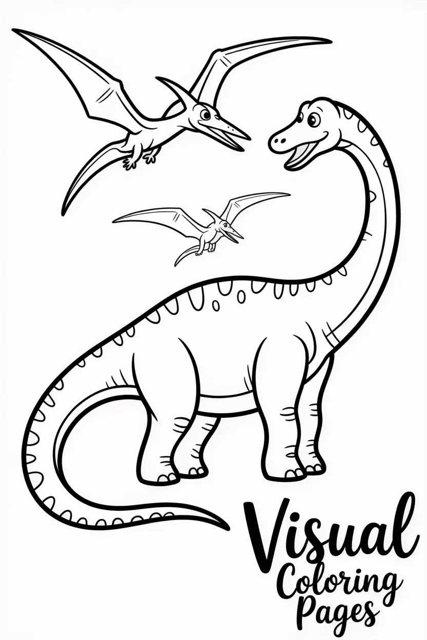 brachiosaurus with flying pterodactyls above