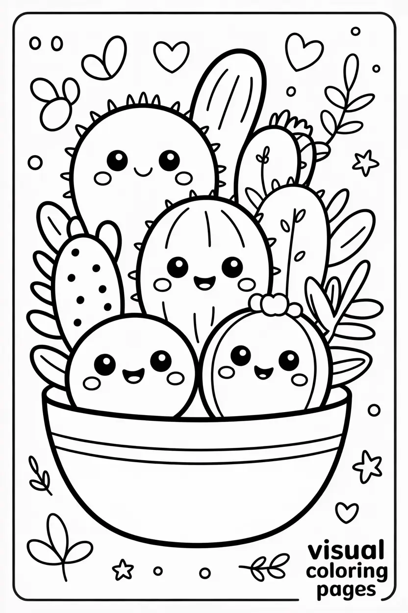 cartoon succulent mandala coloring page for kids