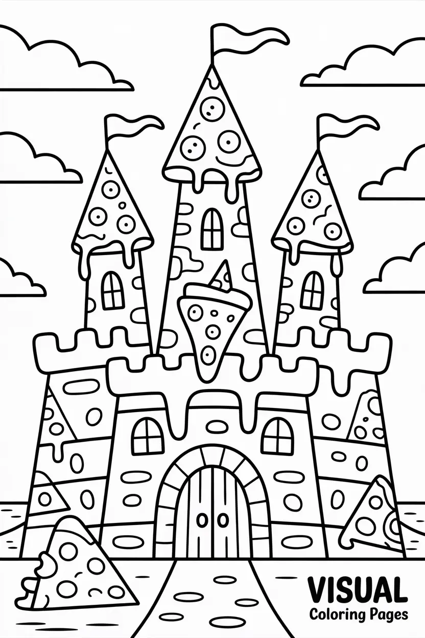 castle made of pizza slices and dripping cheese towers
