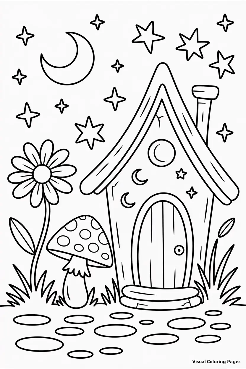 chibi cottagecore landscape in the night