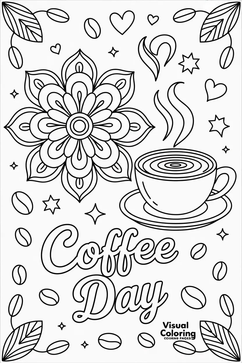 coffee mandala with beans and spills coloring