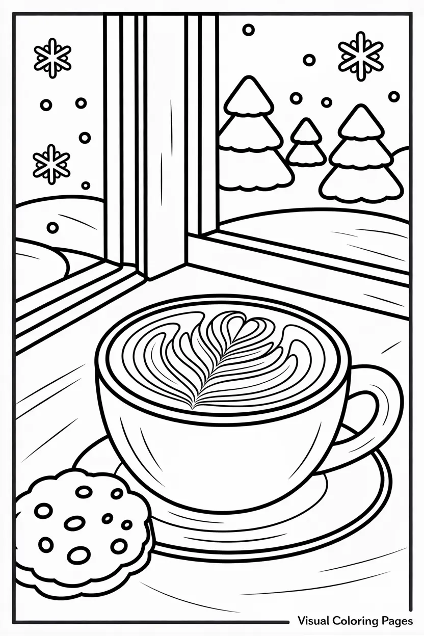 coffee with cookies art with pieces of chocolate coloring page