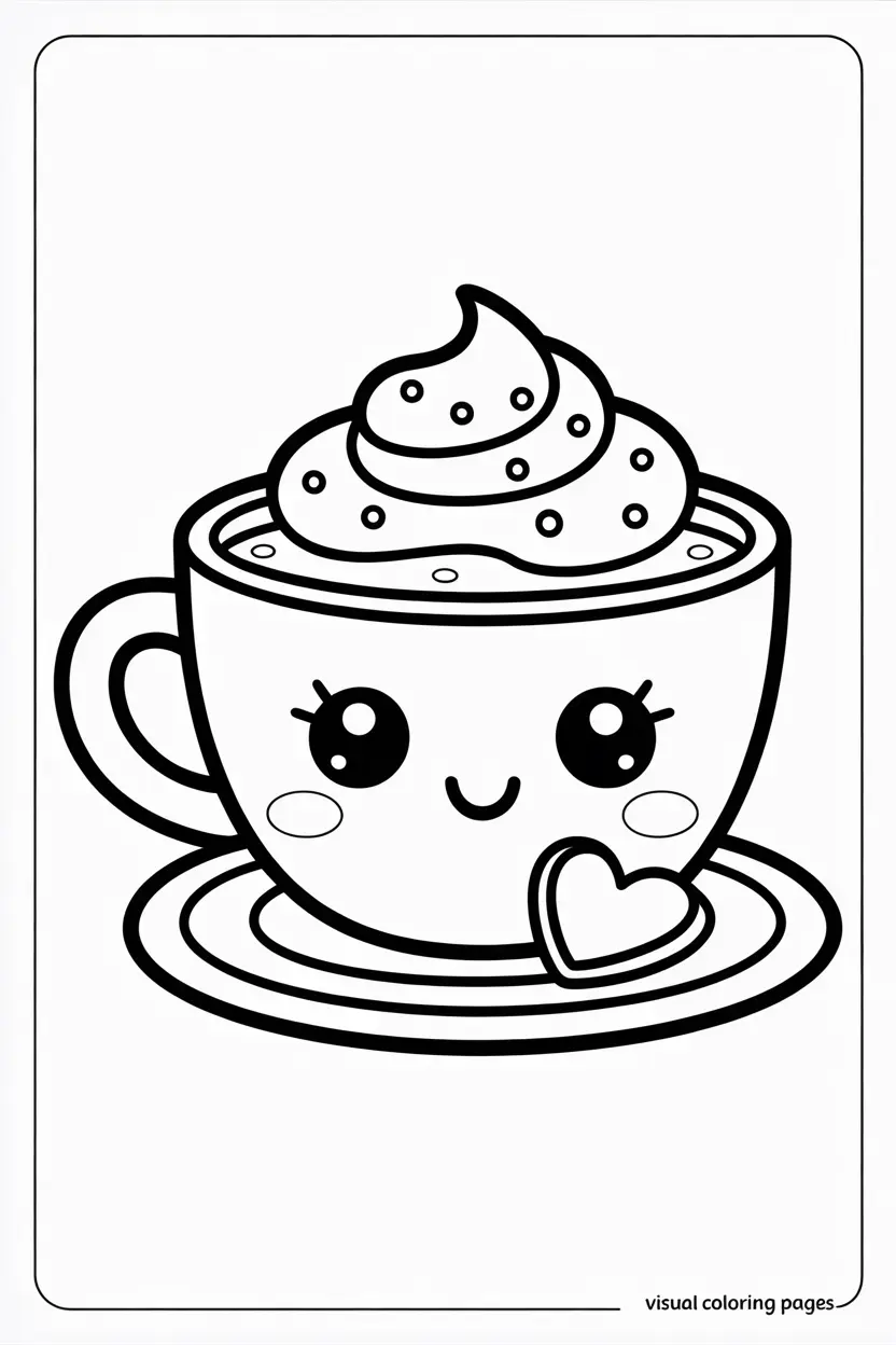 coffee with whipped cream and syrup in cute cup coloring