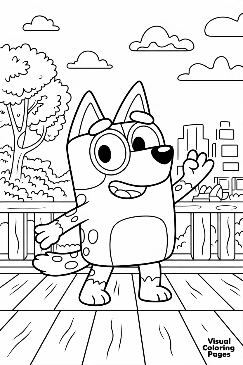 coloring sheet of bingo with arms up