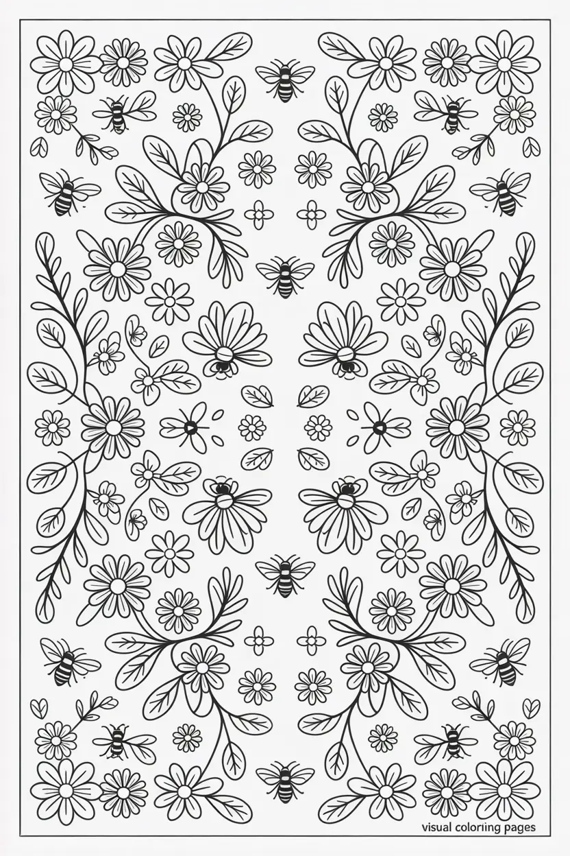 complex bumblebee in nature pattern coloring page