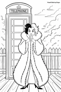cruella de vil outside of telephone booth disney villain
