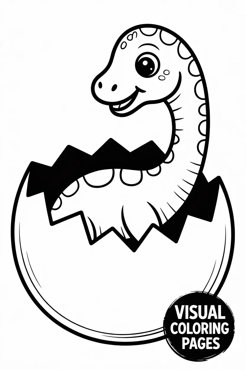 cute baby brachiosaurus hatching from a giant egg