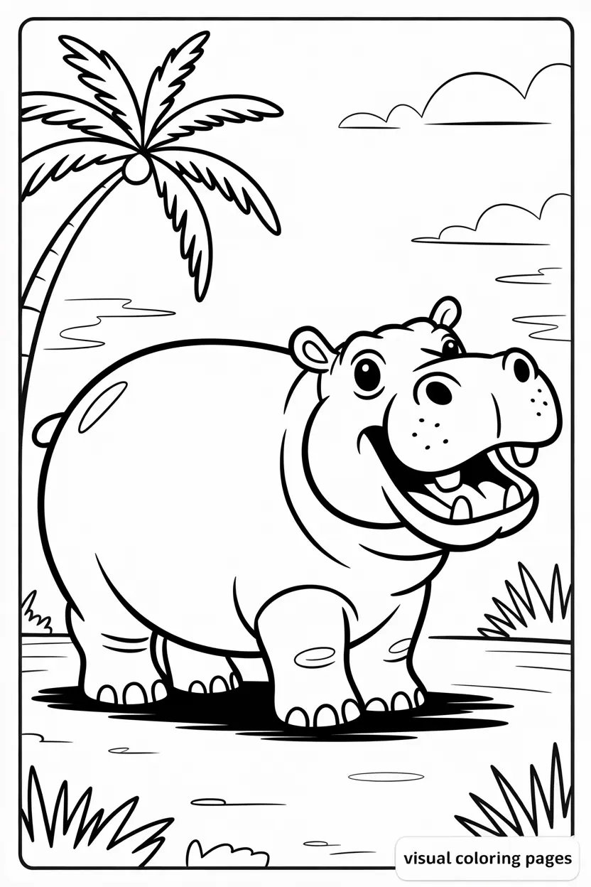 cute baby hippopotamus coloring page