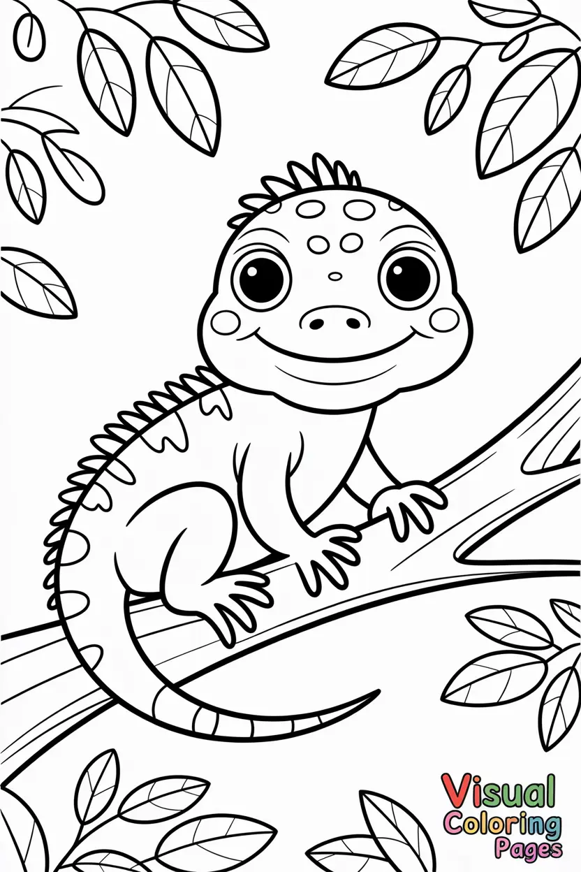 cute baby iguana sitting on a tree branch