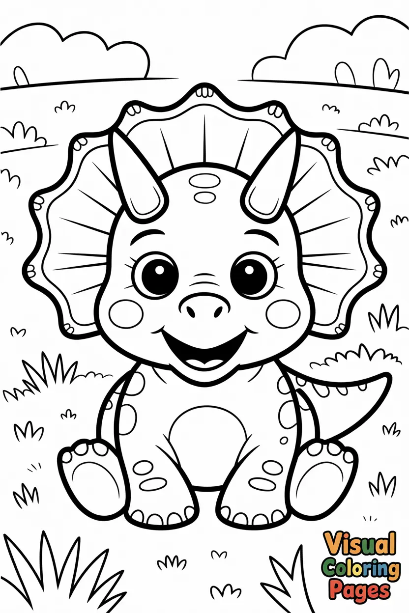 cute baby triceratops smiling with big eyes