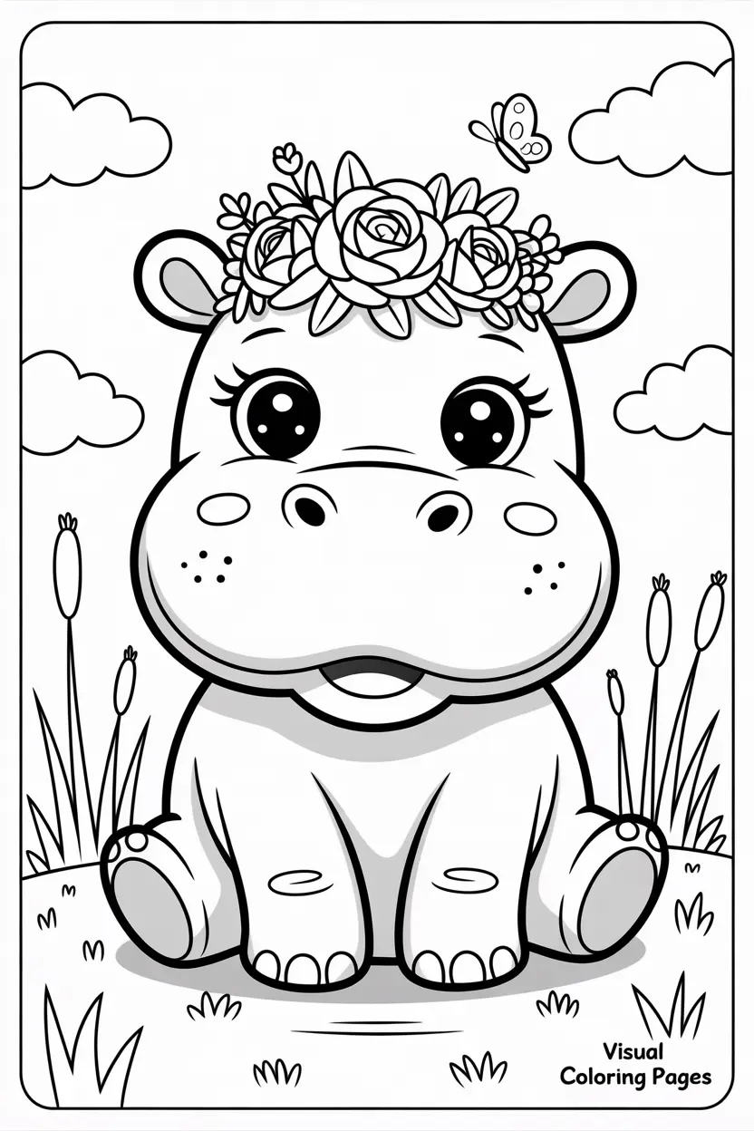 cute kawaii hippo to color for kids