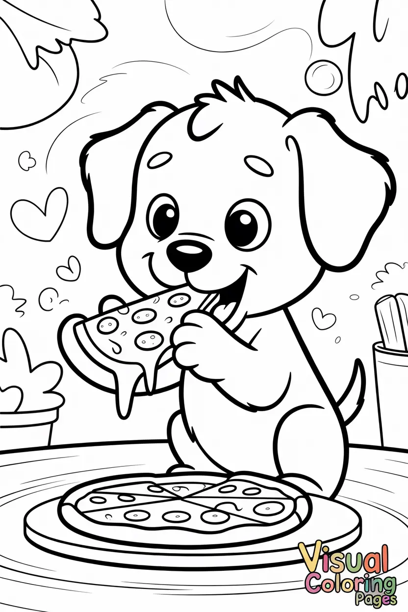 cute puppy eating a pizza slice