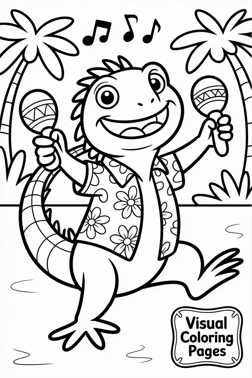 dancing iguana holding maracas