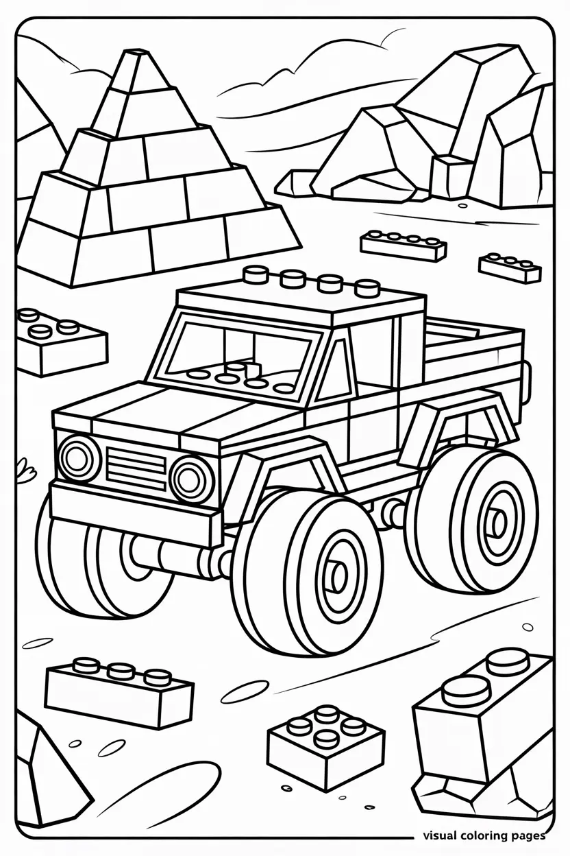detailed lego monster truck coloring page