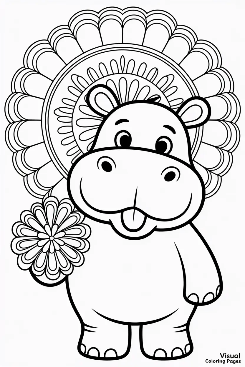 detailed mandala hippo coloring page